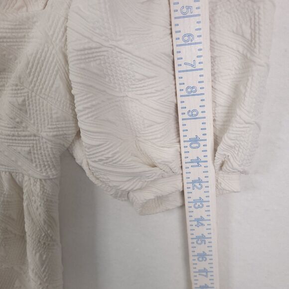 Free People Violet  Mini Dress White M Puff Sleeve Textured Back Tie babydoll - Picture 4 of 15